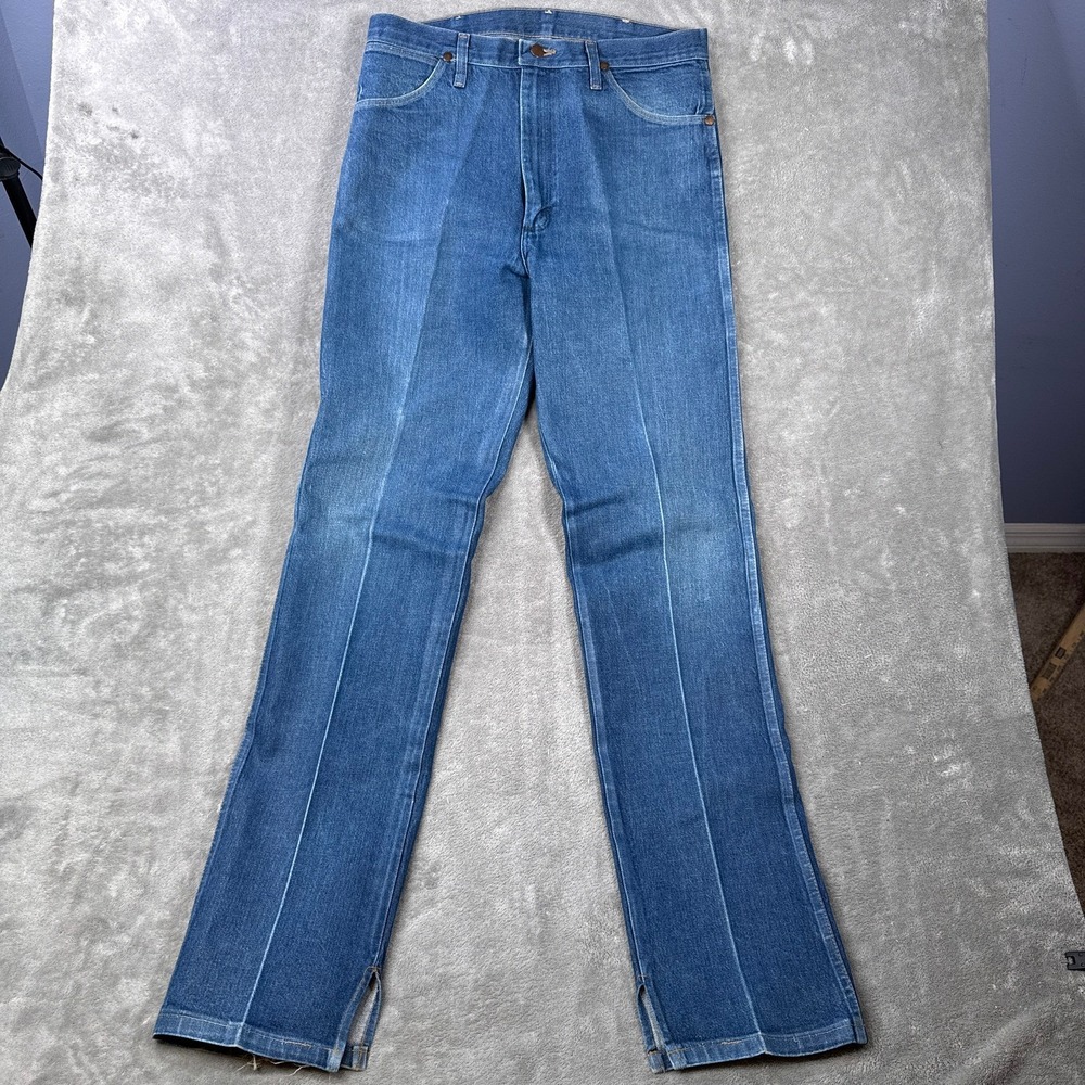 Vintage Wrangler 13MWZ Cowboy Cut Blue Jeans 34x36 Western Bootcut Starched